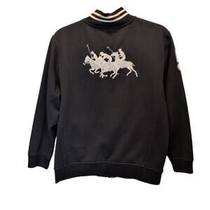 Rare Polo Ralph Lauren Sz 2XL Triple Pony Logo Crest Black Full Zip Sweatshirt